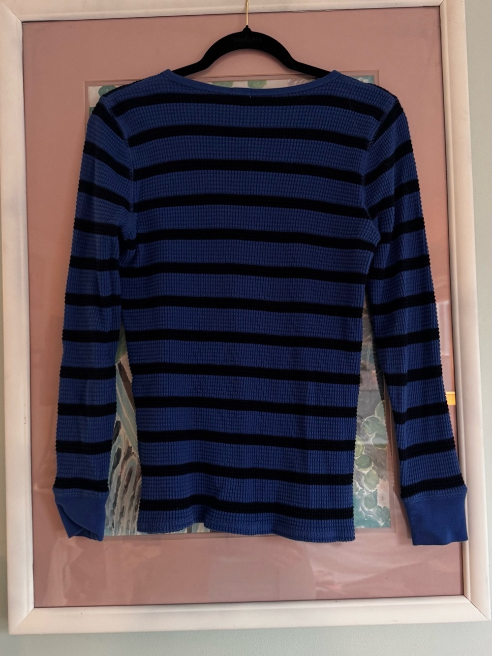 Blue and Black Striped Henley Long Sleeve Top - Picture 3 of 5